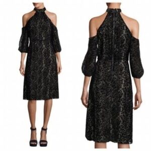 Alice + Olivia Ruthann Black Velvet Cold Shoulder Halter Dress